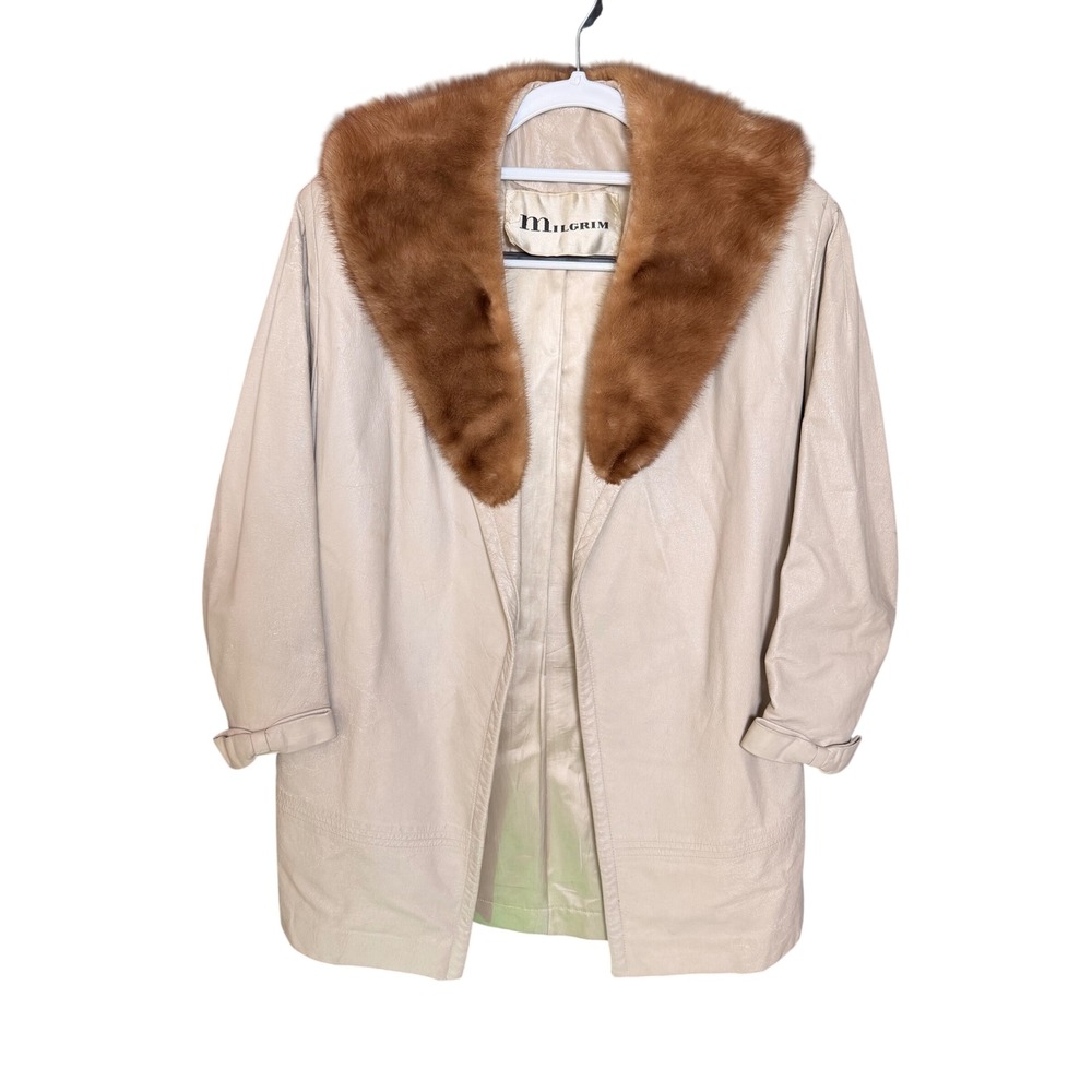 Milgrim Vintage Leather Fur Collar Coat Size L